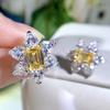 Yellow Cubic Zirconia Stud Earrings Aesthetic Flower Shaped Heart CZ Earrings Luxury Fashion Wedding Jewelry for Women