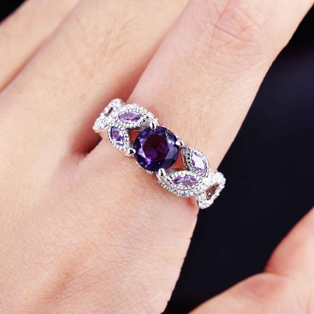 100 %925 Sterling Silver Origin Amethyst Ring Females Anillos De Wedding Bands Amethyst Gemstone Wedding Bands Ring Box Women