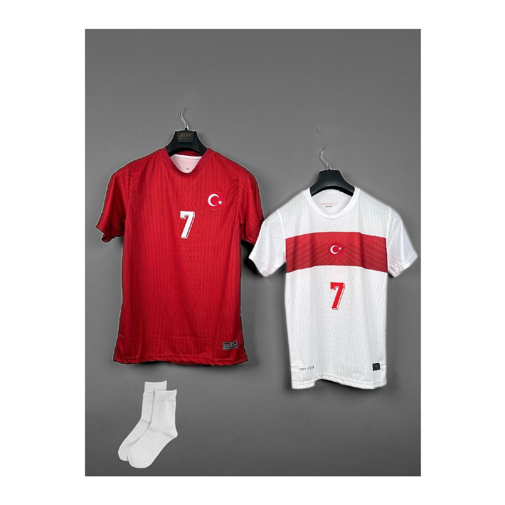 Euro 2024 Kerem Aktrkolu Red-white Kids Football Jersey Set Of 2 (jersey-shorts-socks-wristband)