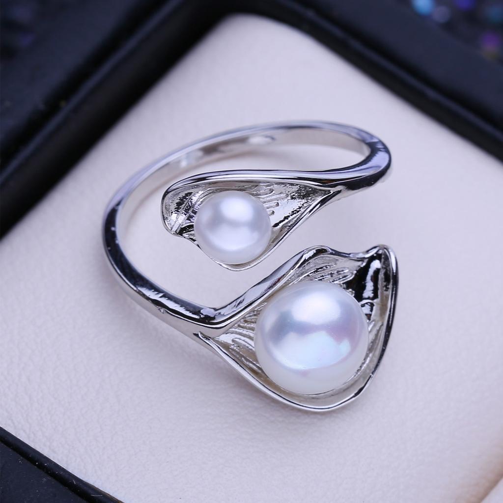 FENASY Натуральные пресноводные двойные жемчужные кольца для женщин Модное регулируемое серебряное кольцо Подарки на день рождения
