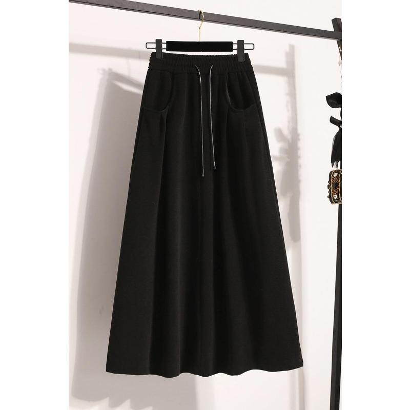 DIMANAF 2024 Осень Зима Плюс Размер Длинные Женские Юбки Однотонные А-силуэта Большие Размеры Женские Элегантные С Высокой Талией Новые Юбки