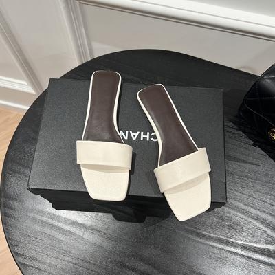 Версия из овчины~ Настоящая кожа однословные тапочки женские летние модные на плоской подошве полутапочки нишевые высококлассные крутые тапочки