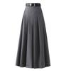 High Waist Pleated Skirt with Belt Solid Color A-Line Long Skirt Ankle Length Office Casual