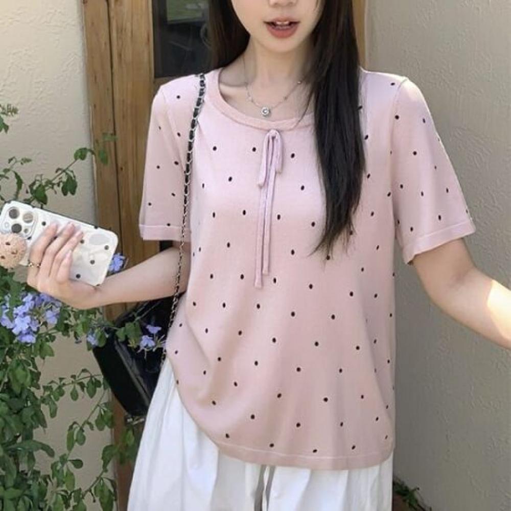 Navava Women Lovely DoT Ribbon ShorT Sleeve T shirT nT2373