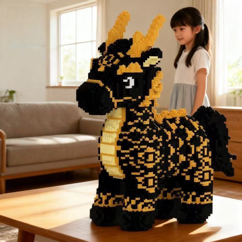 New 3D Divine Beast Auspicious Dragon Horse Micro Diamond Building Block Brick Toys For Kids Birthday Gifts Home Ornament