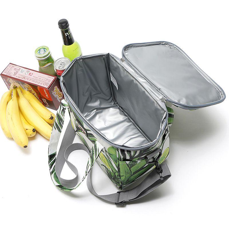 Elegant Green Leaf Pattern Oxford Lunch Bag Perfect For Travel And Picnics
