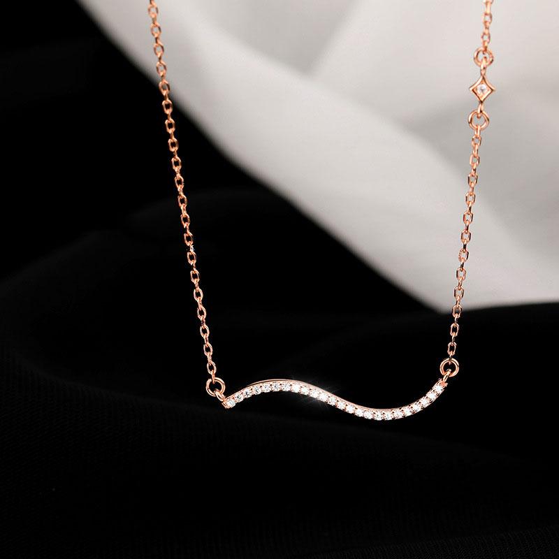 ANENJERY Wave Necklace for Women Glittering Pave CZ Clavicle Chain Necklace Jewelry S-N731