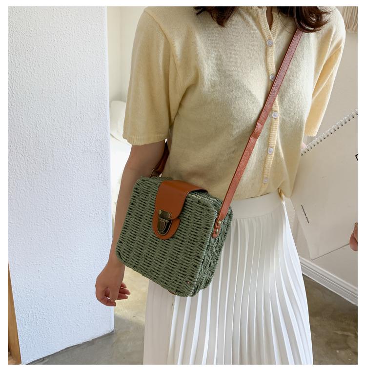 Yogodlns Летняя соломенная сумка через плечо, тканая сумка через плечо ручной работы, маленькая квадратная сумка, пляжная сумка, женская сумка для покупок, отпуск