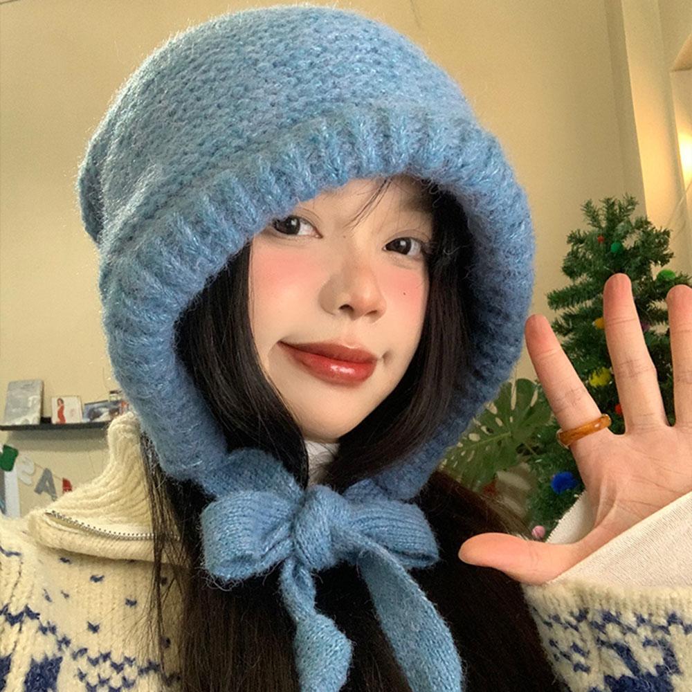 Funny Thicken Knitted Hat Dual Use Bag Women Winter Warm Pullover Hat Strap Skullie Cycling Ear Protection Cap Accessories