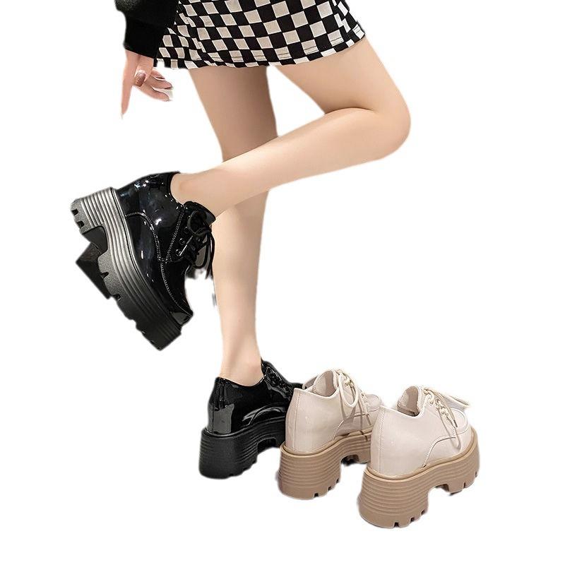 Увеличивающие внутреннюю высоту небольшие кожаные туфли женские британские осенние новые туфли на платформе туфли-маффины на танкетке туфли на высоком каблуке