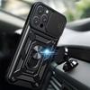 Бронированный чехол Military Grade со сдвижной защитой объектива камеры для iPhone 16 15 14 Plus 13 12 11 Pro Max с металлическими бамперами-кольцами