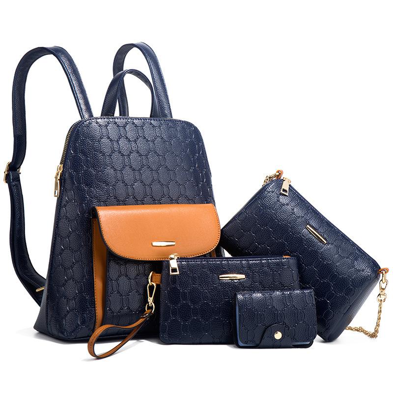 4-Piece Quilted Crossbody Shoulder Bag Set for Women, Large Capacity Chain Tote Backpack, Trendy Minimalist PU Leather Handbag