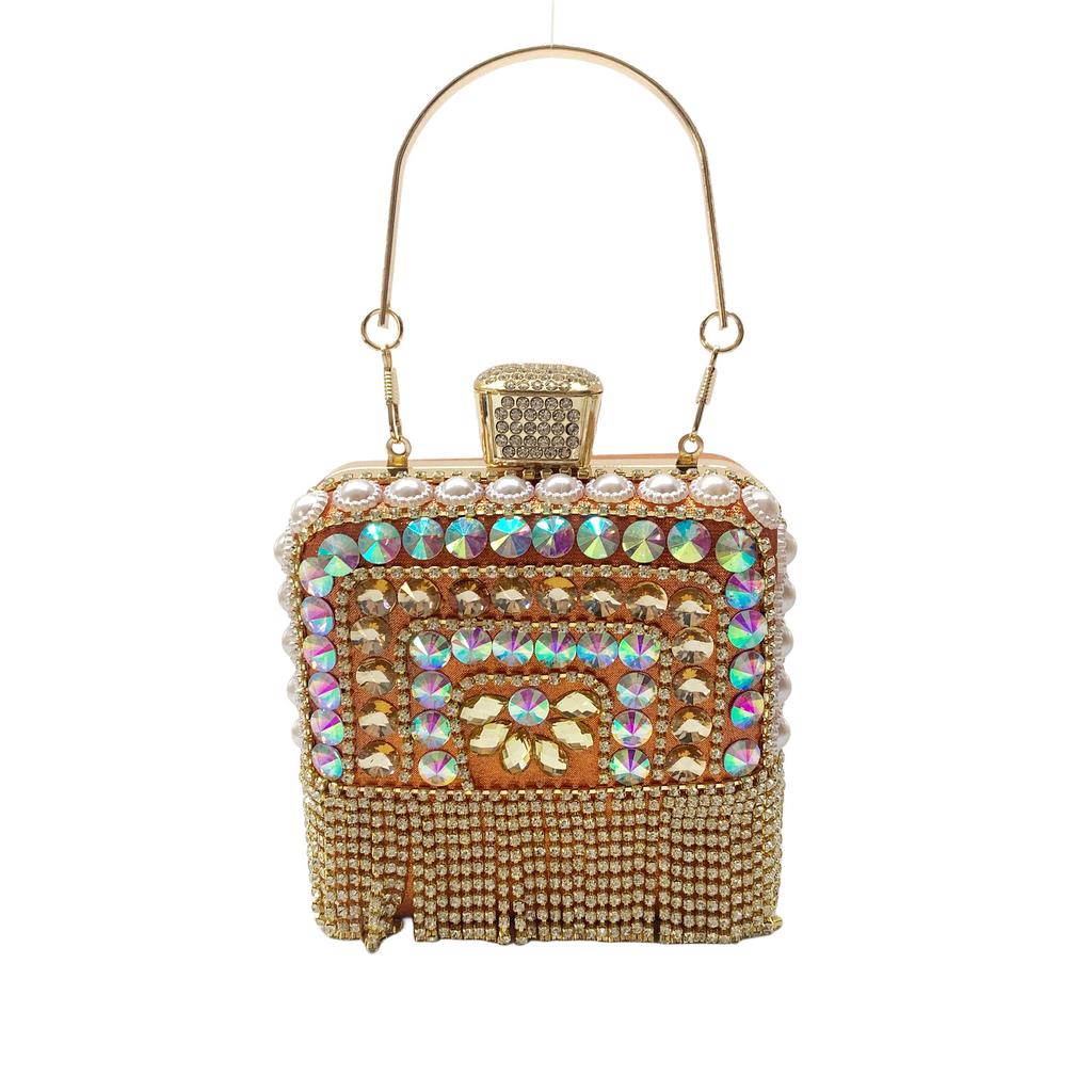 New Woman Bling Gems Evening Clutch Bags Lady Gold/Purple/Blue Diamonds Party Handbag Wedding Bag Bridal Handbags Crystals Purse