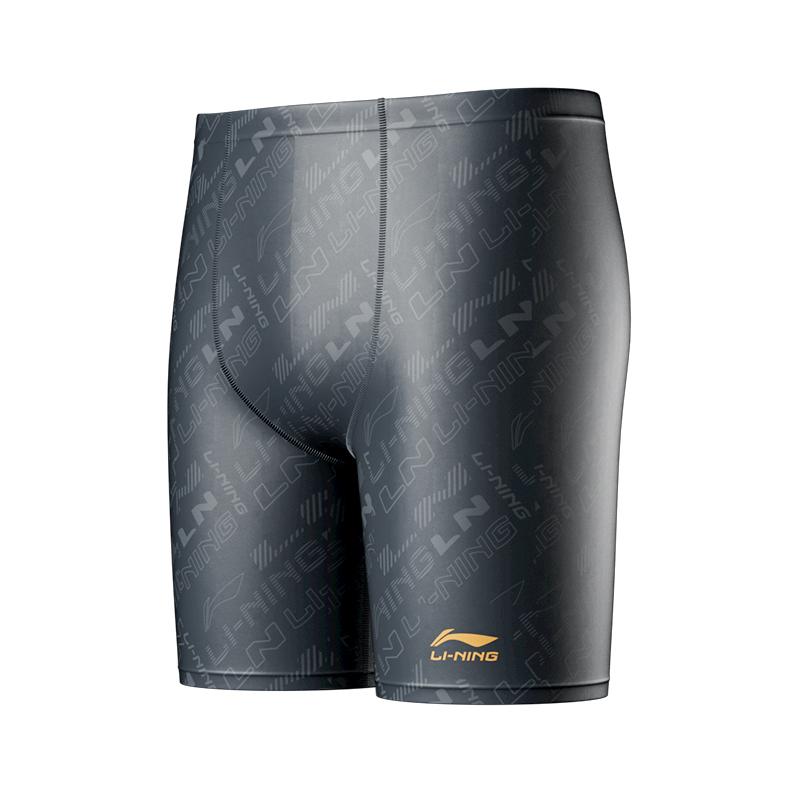 Li Ning Swimming Shorts Men's Black Moderate Mid Length Swim Shorts LNKV201-1