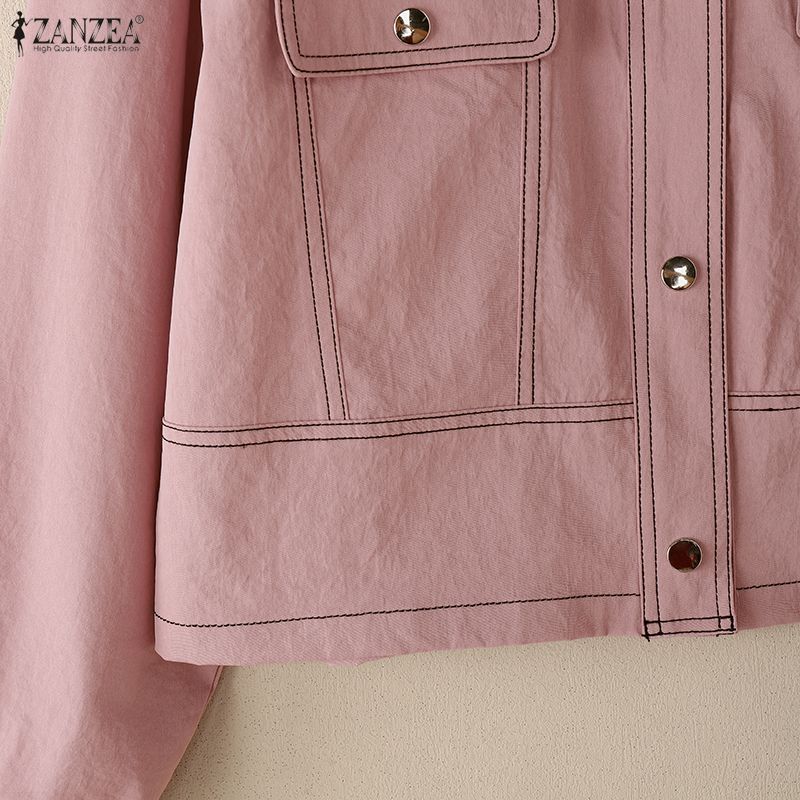 ZANZEA Женская повседневная блузка с отложным воротником и длинным рукавом