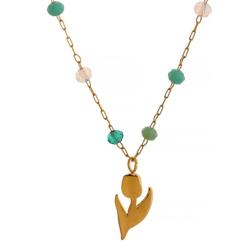 Blue Crystal France Flower Pendant Stainless Steel Necklace Chic Delicate Waterproof Handmade Boho Fashion Jewelry Women