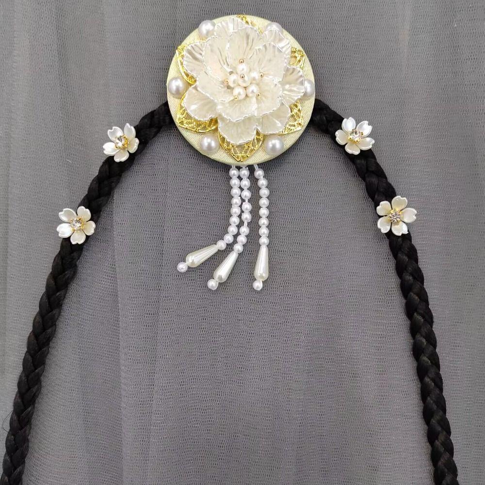 Flower Korea Ethnic Style Hairband Pearl Stage Dance Hair Hoop Sweet Hanbok Wig Headdress  Ladies