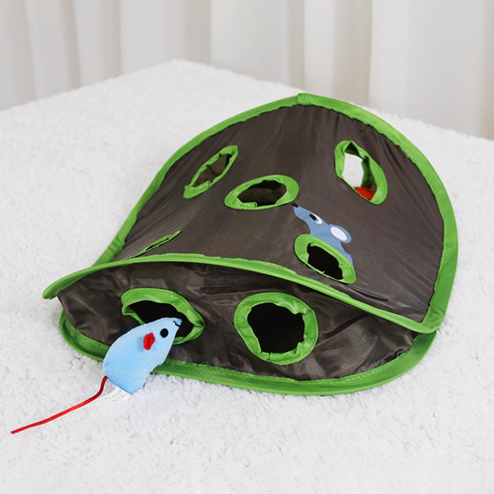 Hide and Seek Mouse Cat Toy 9 Holes Interactive Pet Cat Teaser Trainning with Bell Ball Folding