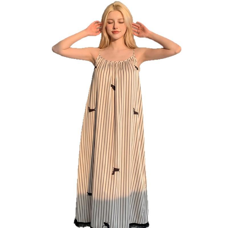 1011 spring and summer new ice silk pajamas small fresh backless suspender pajamas women's loose girl sexy pure desire long dress