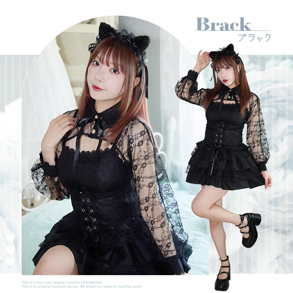 Brightlara Хэллоуин Косплей Кошка Белый Черный Костюм, Кошка, Кошка, Женский, cos074-BK-L