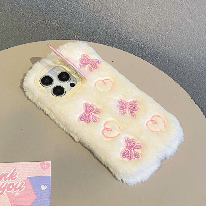 Милый мультяшный плюшевый чехол для телефона iPhone 16 Pro 15 Plus 14 13 12 Pro Max 11 складной держатель объектива мягкий защитный чехол