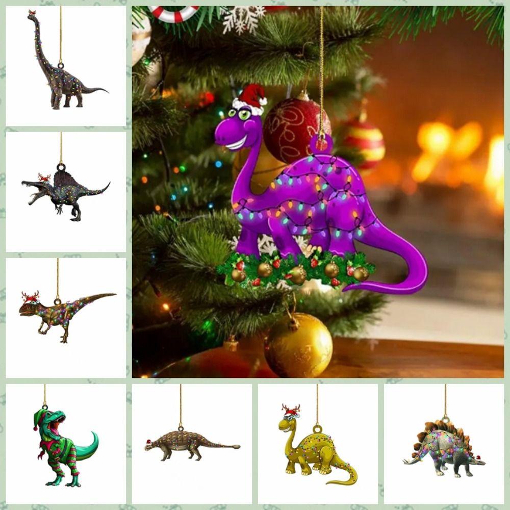 Acrylic Christmas Tree Dinosaur Pendant 2D Dinosaur Hanging Decoration  New Year