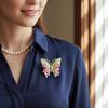 Enamel Big Flower Butterfly Brooches Rhinestone Enamel Lapel Pin Cloisonne Butterfly Badge  Lady