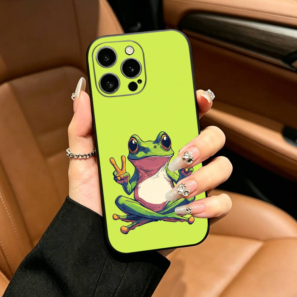 Cute Frog Cartoon Phone Case For iPhone 17,16,15,14,13,12,11 Pro Max,16/15/14Plus,XS Soft Black Cover