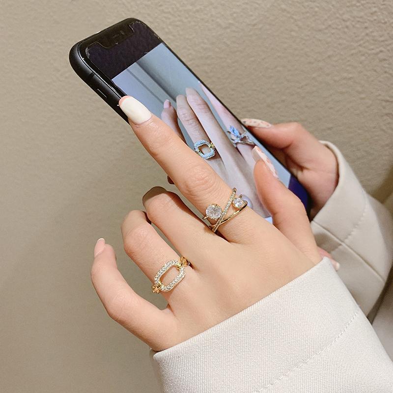 New Goth Hollow Out Square Metal Gold Color Zircon Open Ring For Woman Fashion Shining Jewelry Student Party Luxury Unusual Ring