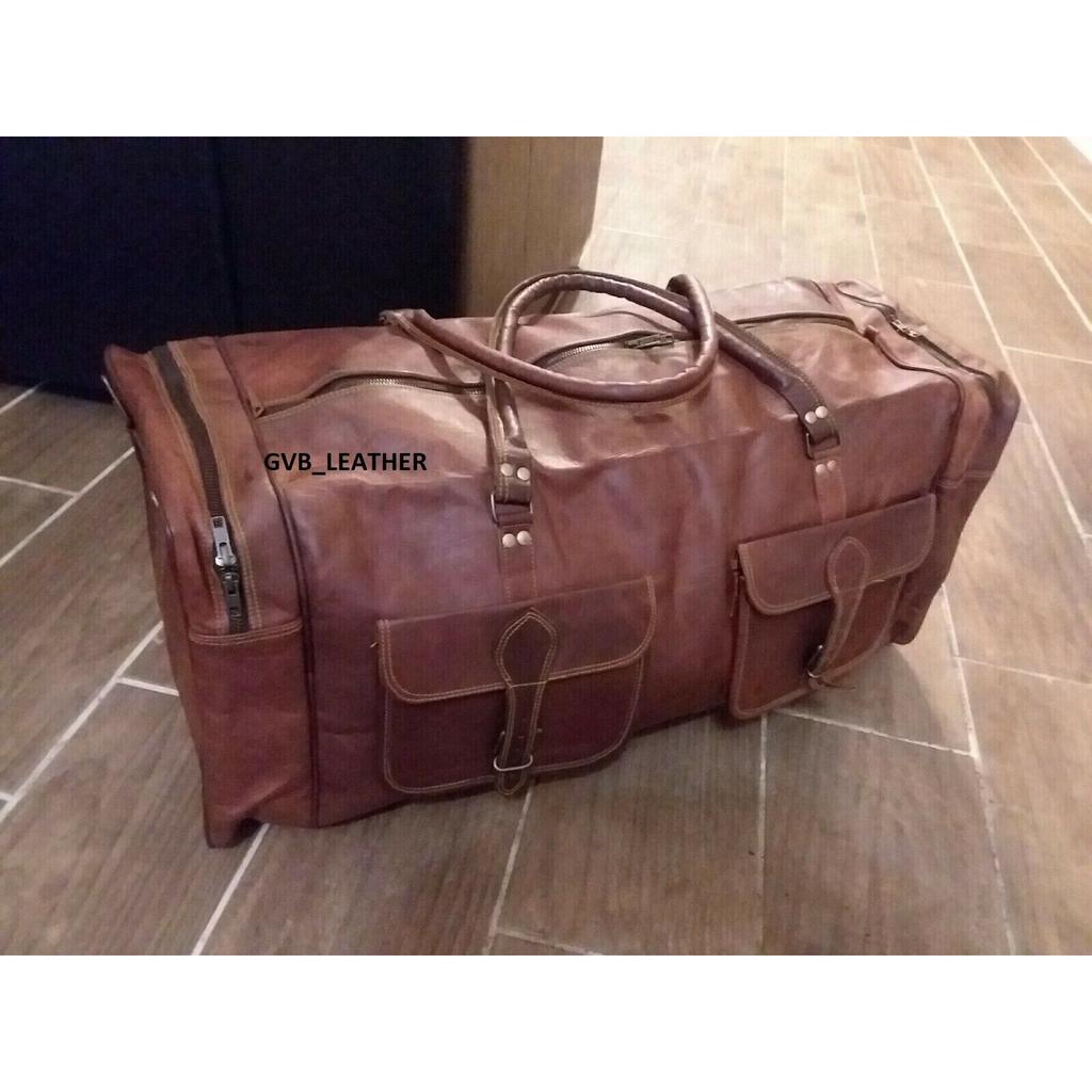 Мужская натуральная кожа Vintage Oversize Duffel Travel Gym Weekend Overnight Bag