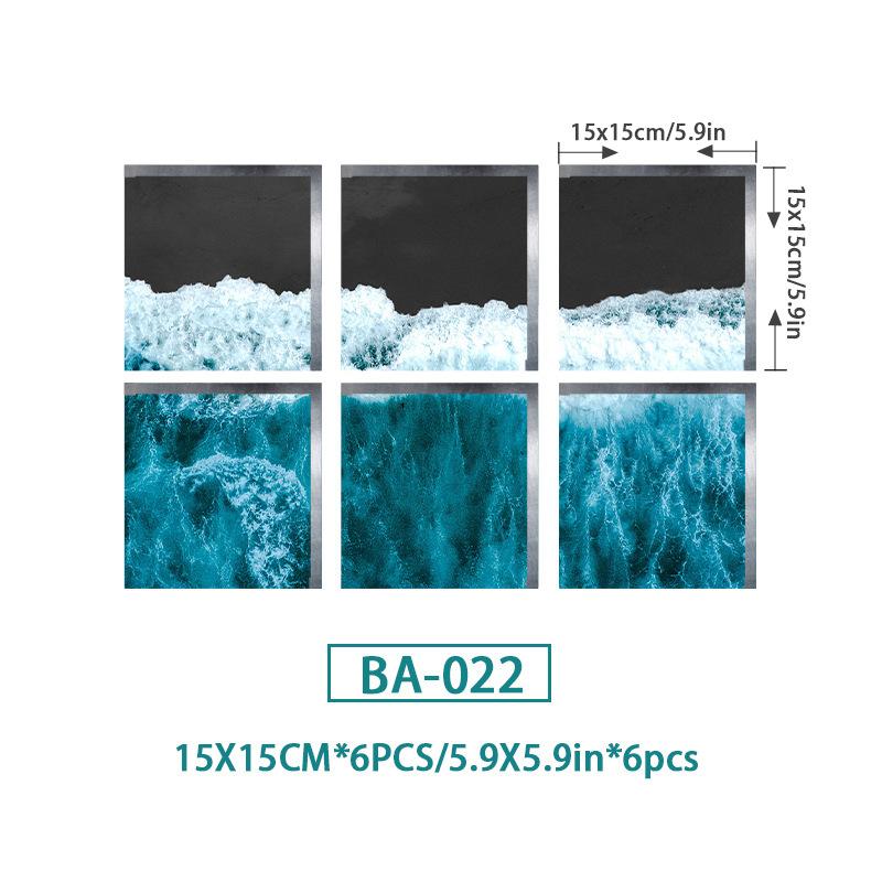 6PCS Ocean Wave Bathtub Sticker Non-slip Waterproof 3D Effect Self-adhesive Bathroom Decal PVC Removable Decorative Mural 15x15cm