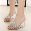 Women Slippers Sandals 8Cm Wedge High Heels Transparent Crystal Rhinestone Slippers