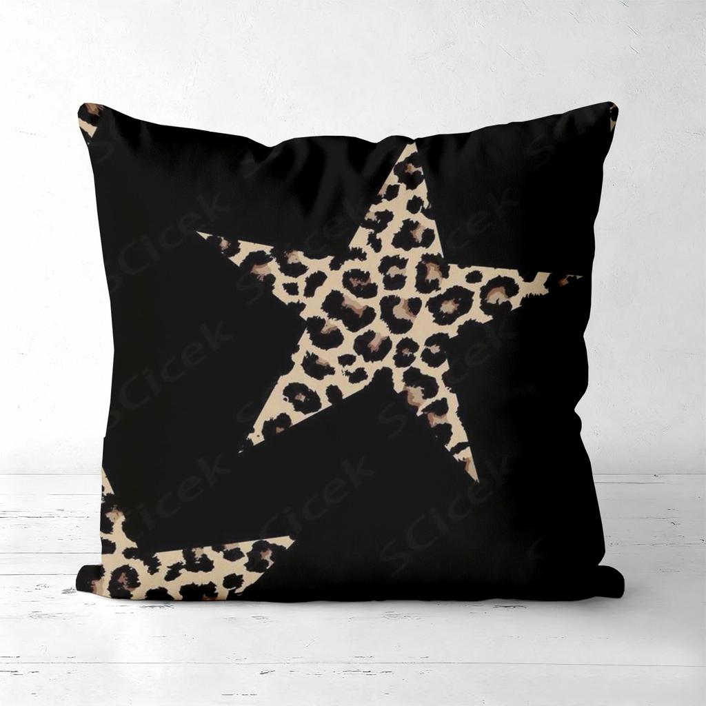 Leopard Star Pattern Black Cushion Covers Set Of 4 Polyester pillowcase, sofa decorative cushion cov Headboard Pillow