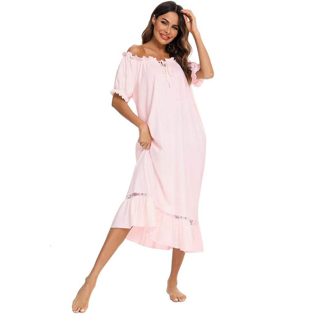 Pajamas for Women Short Sleeve Night Sleep Dress Comfy Loose Casual Lounge Wear Spring Summer Autumn Nightgowns