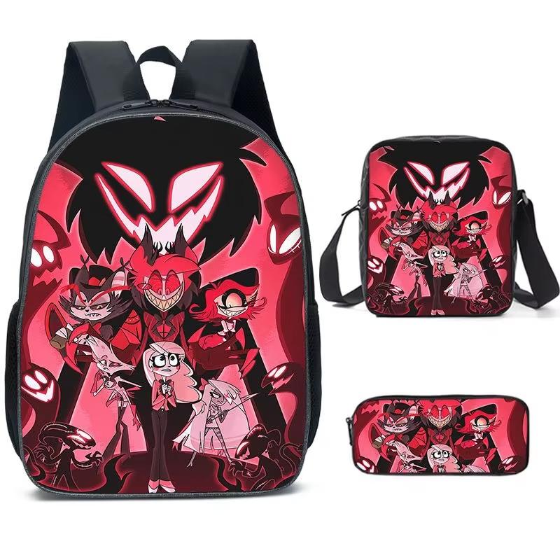 Аниме Hazbin Hotel 3 шт./комплект Рюкзак Студенческий Школьная Сумка через плечо Детский Милый Дорожный рюкзак Детский Подарок на День Рождения