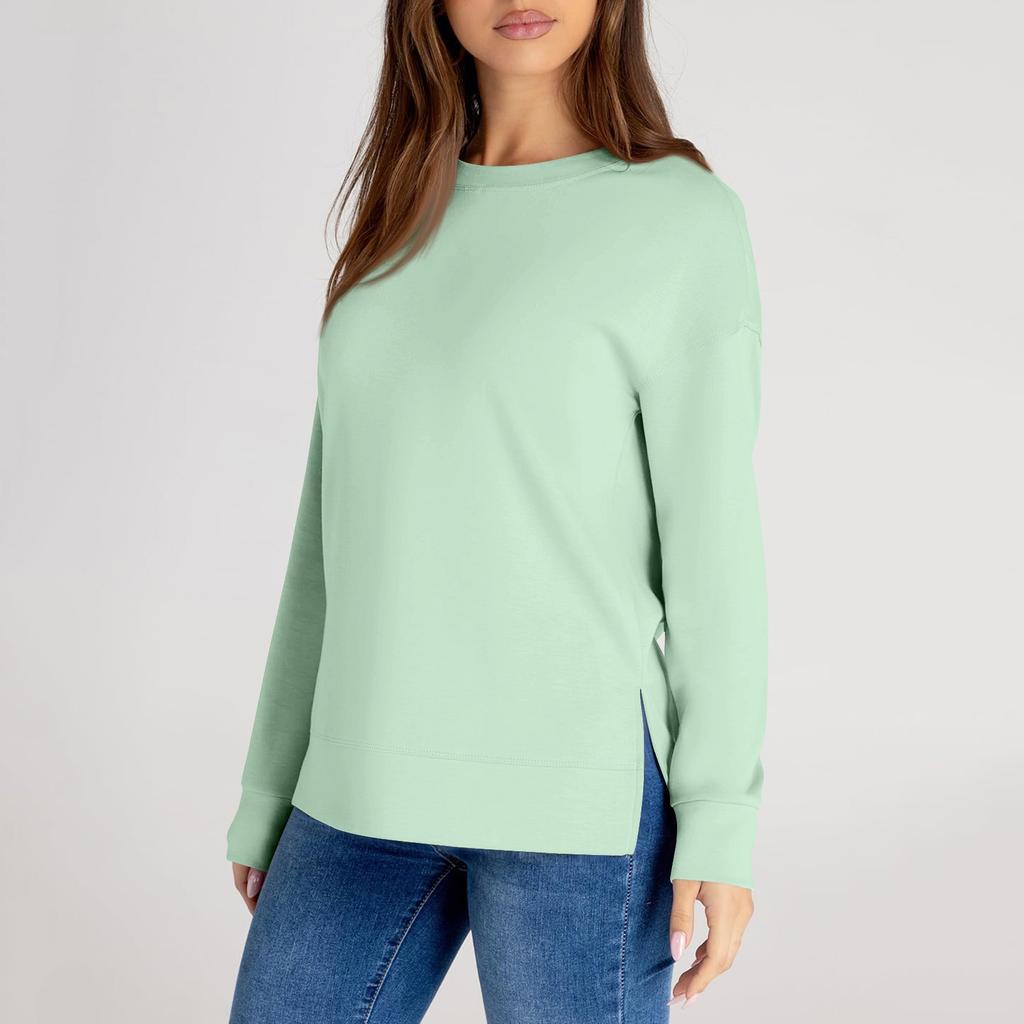 Женский повседневный модный однотонный свитер с круглым вырезом и длинными рукавами