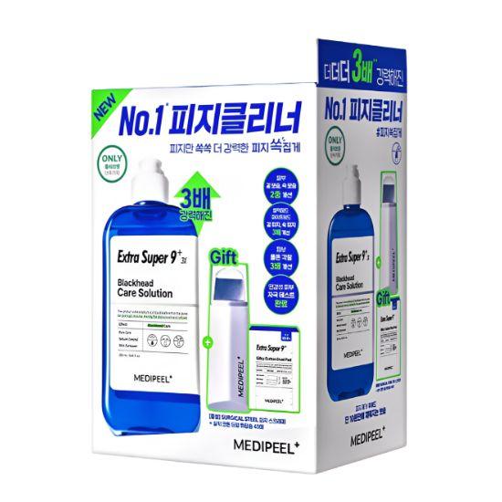 MEDI-PEEL Extra Super 9 Plus 3X Blackhead Care Solution Sebum Softener Set 250ml + Scraper + Cotton Pads