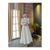 Women's Satin Hijab Evening Dress with Stone Buckle Waist and Flared Skirt