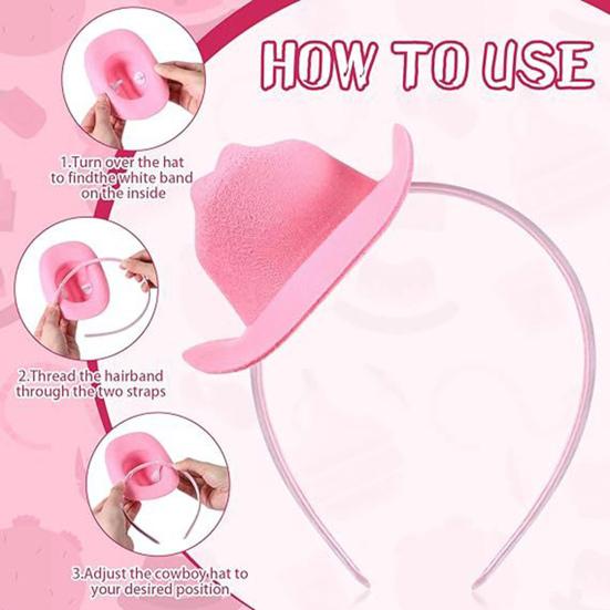 Повязка на голову в виде ковбойской шляпы, розовая шляпа с перьями, украшение для волос, мини-шляпа ковбоя, портативный головной убор ковбойской шляпы