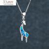 Real 925 Sterling Silver Chain Necklace Cute Animal Giraffe Pendant Necklace Blue Opal Stone Necklaces For Women Bridal Jewelry
