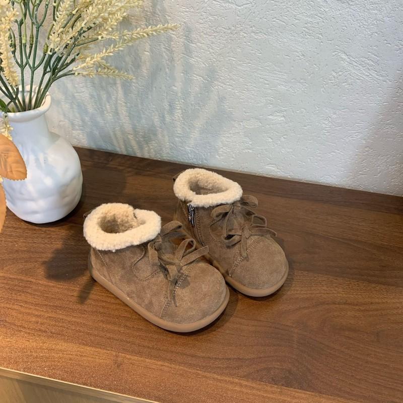 Youth style shoes Kids Warm Lined Lace-Up Ankle Boots Boys Girls Soft Sole Winter Snow In Coffee Camel