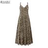 ZANZEA Женское сексуальное платье-комбинация с V-образным вырезом и леопардовым принтом для отпуска