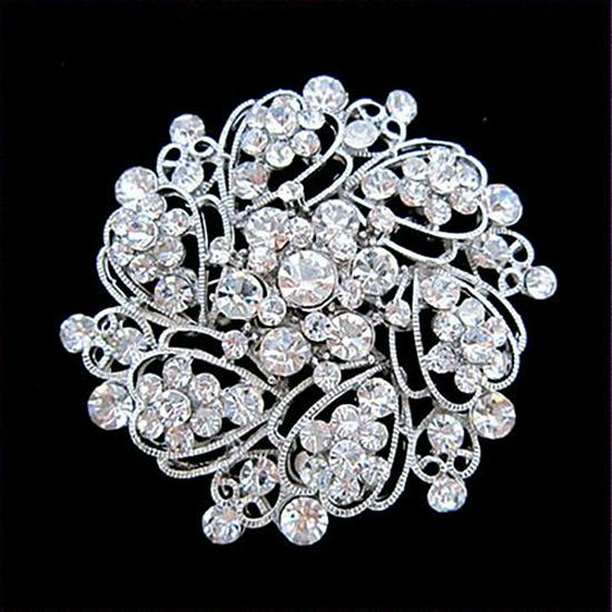 Crystal Silver Flower Brooch - Elegant Autumn/Winter Women's Accessory for Scarves and Corsages