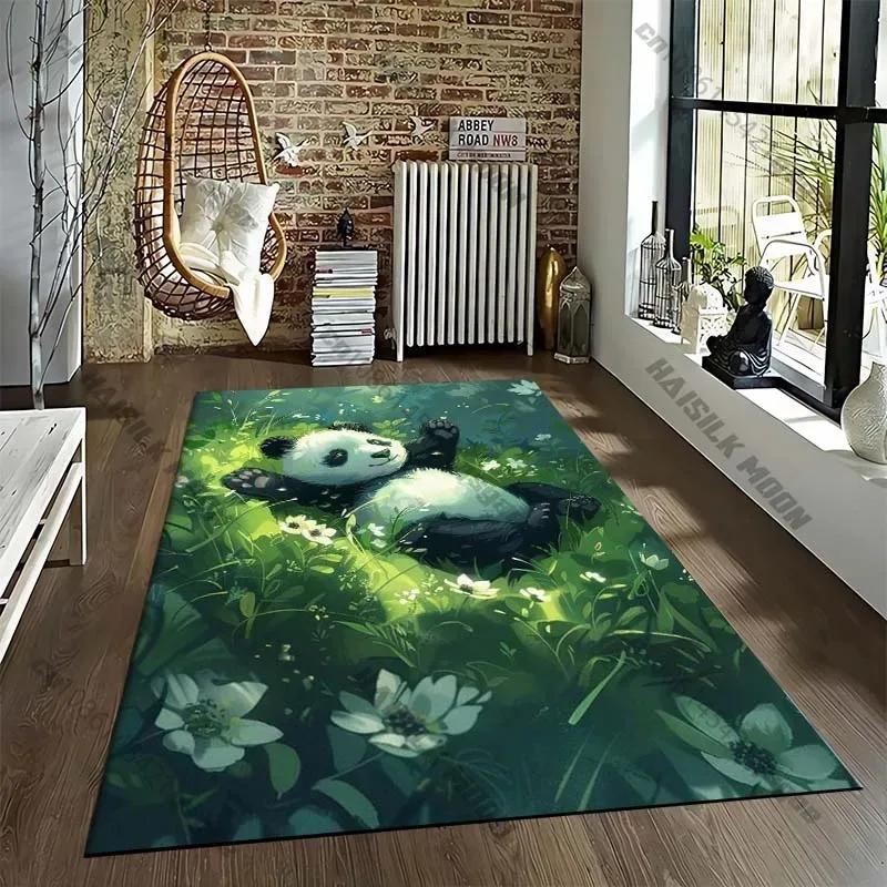 Cute Panda Pattern Area Rug – Large Anti-Slip Carpet for Living Room Sofa Bedroom, Soft Floor Mat Under Chair Lounge