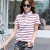 Women's Fashion Short-sleeved T-shirt Women's Striped Polo Shirt Summer New Korean Style Slim Slimming Ladies Split Small Shirt