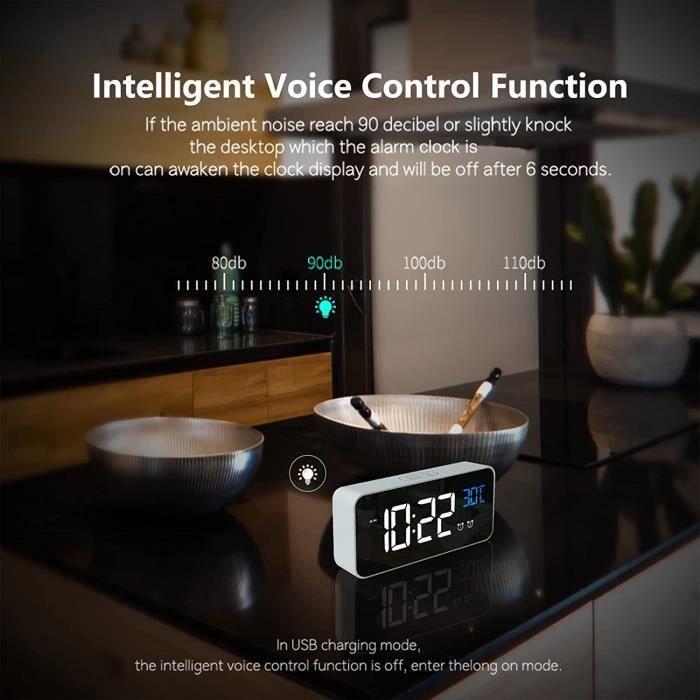 LATEC Réveil Numérique, Alarm Réveil LED avec Fonction Snooze, Charge des Ports USB (Blanc)95
