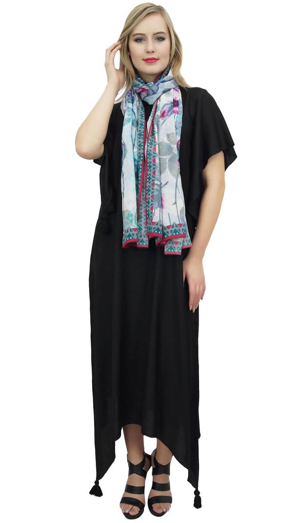 Bimba Women's Sleeve Black Asymmetrical Hem Maxi Dress with Scarf-14