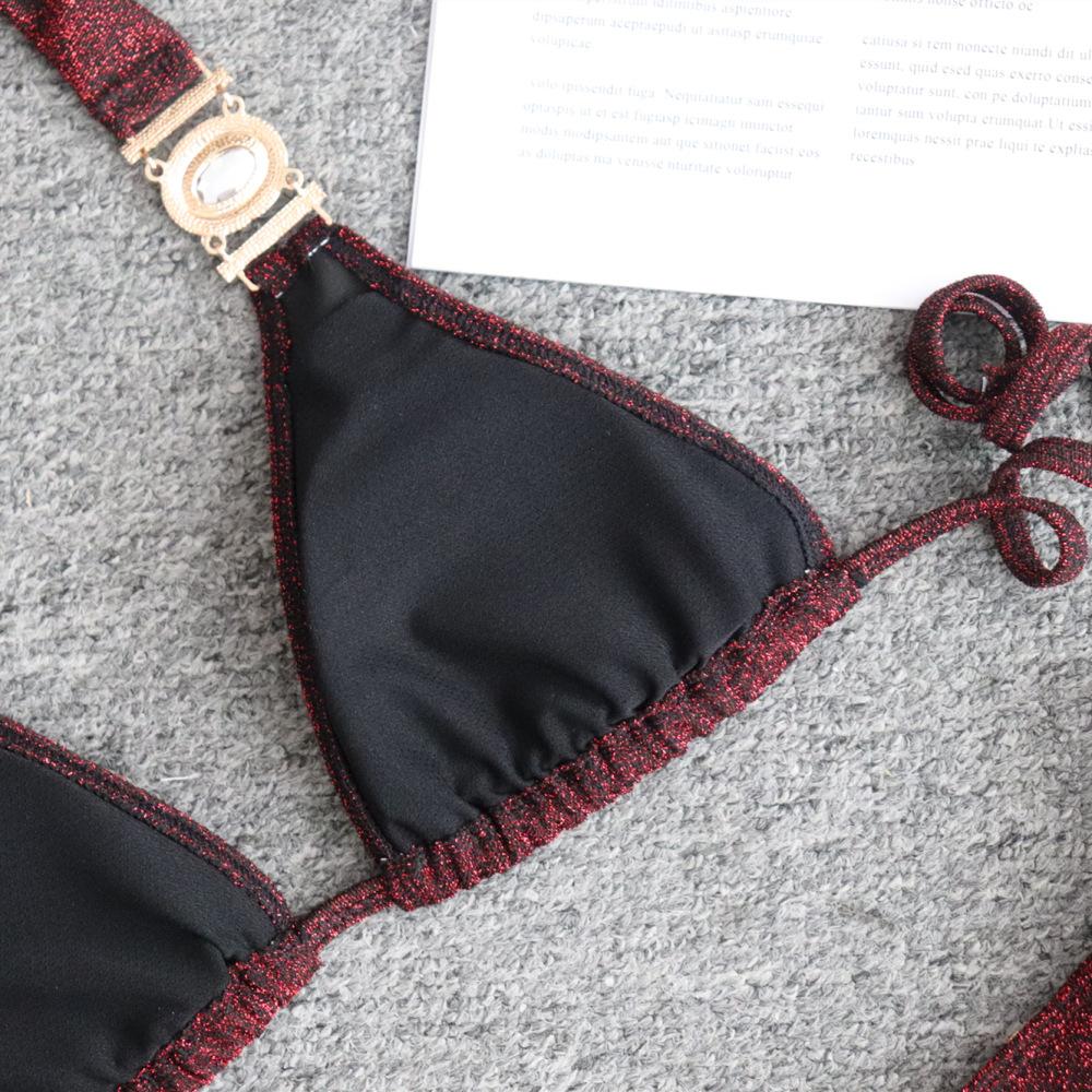 Сексуальный блестящий купальник с кристаллами и бриллиантами, бикини с золотым ремешком, женский купальник