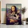 Funny Mona Lisa Art Poster Mona Lisa and Cats Canvas Painting Retro Wall Art Pictures for Living Room Home Decorarion (No Frame)