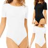 Women's Round Collar Solid Short Sleeve Elastic Bodysuits Jumpsuits